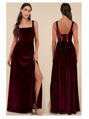 Lulus Graceful Invite Dark Plum Velvet Lace-Up Maxi Dress Size XL New with Tags